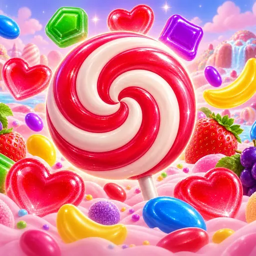 Sweet Bonanza cover art with tumbling candy and fruit symbols