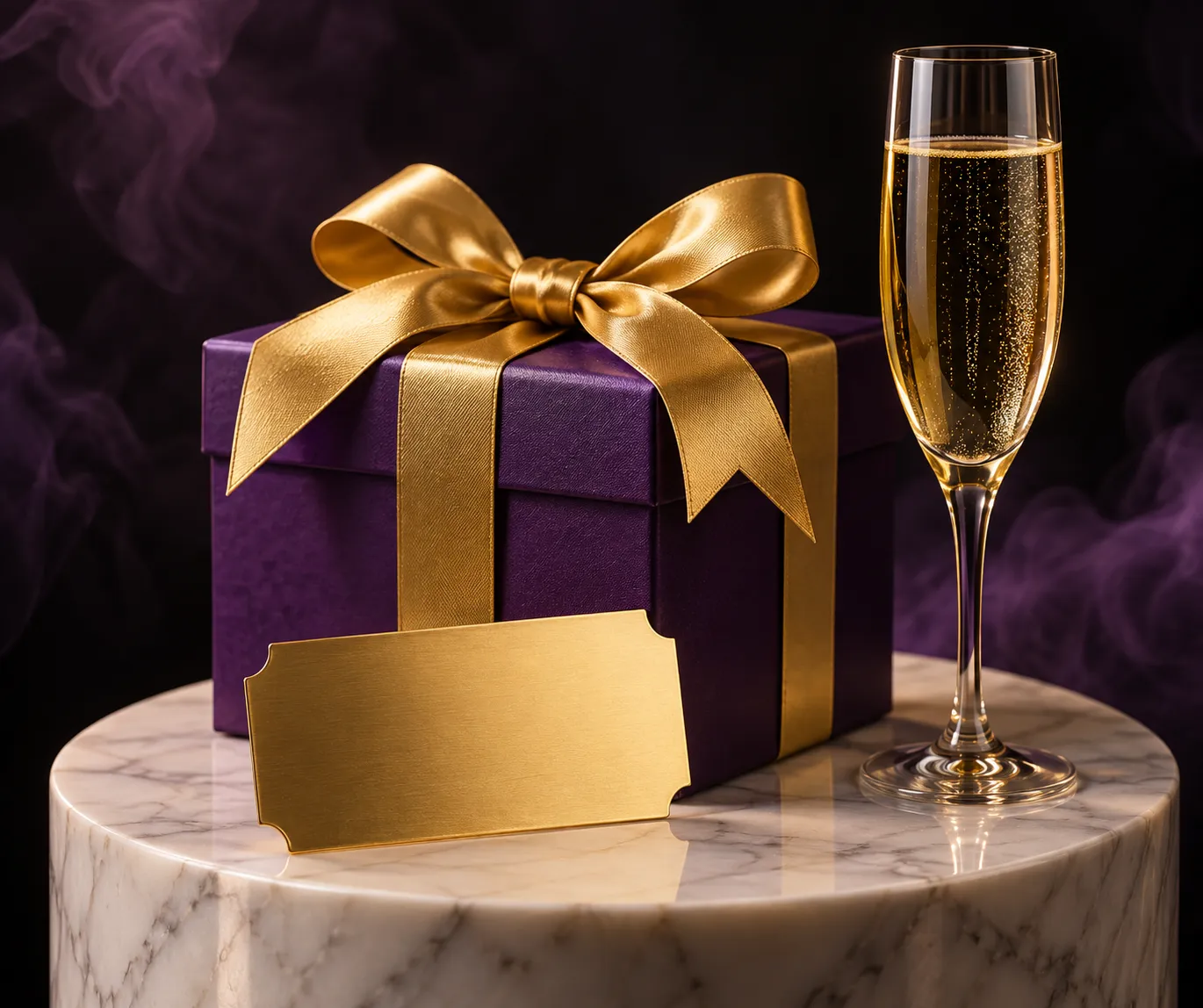 Gift box and ticket displayed on a pedestal, standing in for the Here2Win Casino welcome deposit steps
